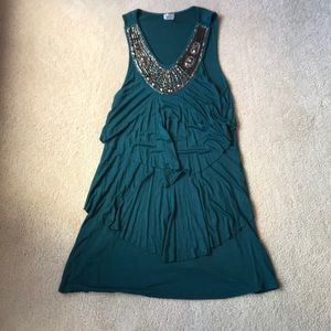 Teal Beaded layer Dress
